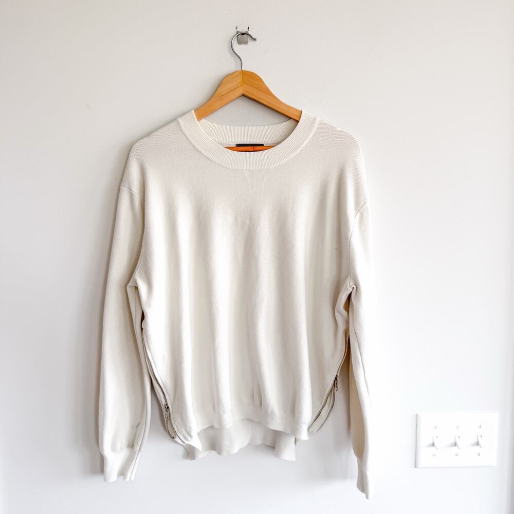 Modern Citizen Yara Side Zip Crew Neck Pullover Sweater White L